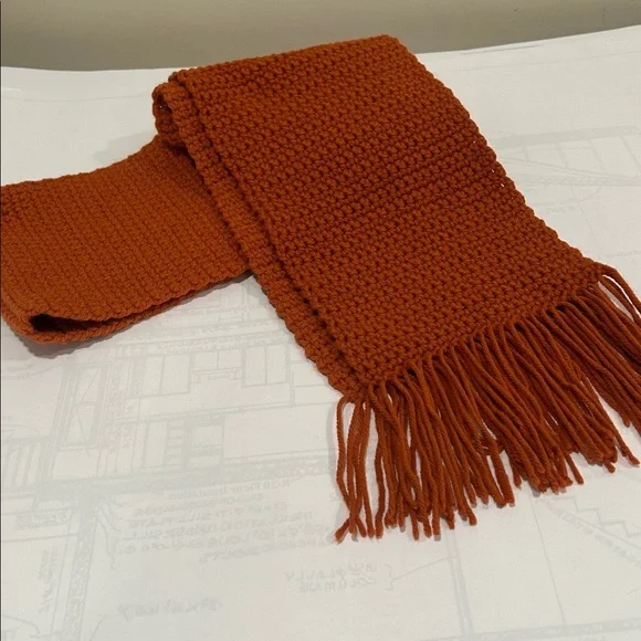 Cozy Handmade Orange Knit Scarf - Picture 4 of 7